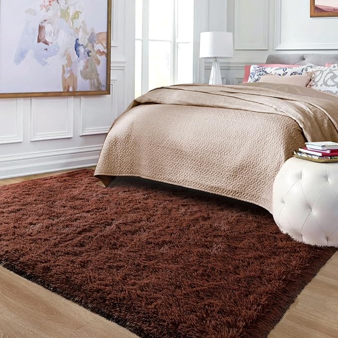 Ompaa Fluffy Area Rugs, Super Soft Shaggy Rug Fuzzy Long Fur Carpets for Bedroom Living Room Decor, 4 x 6 Feet Brown