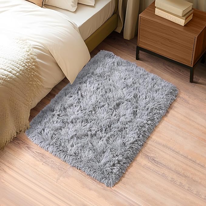Super Fluffy Throw Rug for Bedroom, Modern Shag Grey Area Rugs, Soft and Cozy Plush Small Carpet for Kids,Girls Boys and Teens Decorations for Living Room Dorm Nursery Classroom, 2x3 Feet