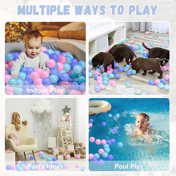 100 Ball Pit Balls for Toddlers, Phthalate & BPA Free Plastic Balls, Crush Proof 2.16" Colorful Balls for Ball Pit Play Toys for Kids with Storage Bag (Pink, Blue, Green)