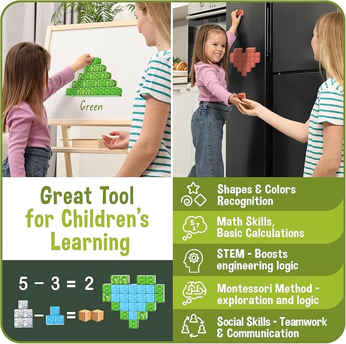 Magnetic Blocks – Build Mine Magnet World Set, STEM Montessori Sensory Toys for Boys & Girls Age 3-8, Educational Construction Cubes for Toddlers, Gifts for Kids 3+ Years Old
