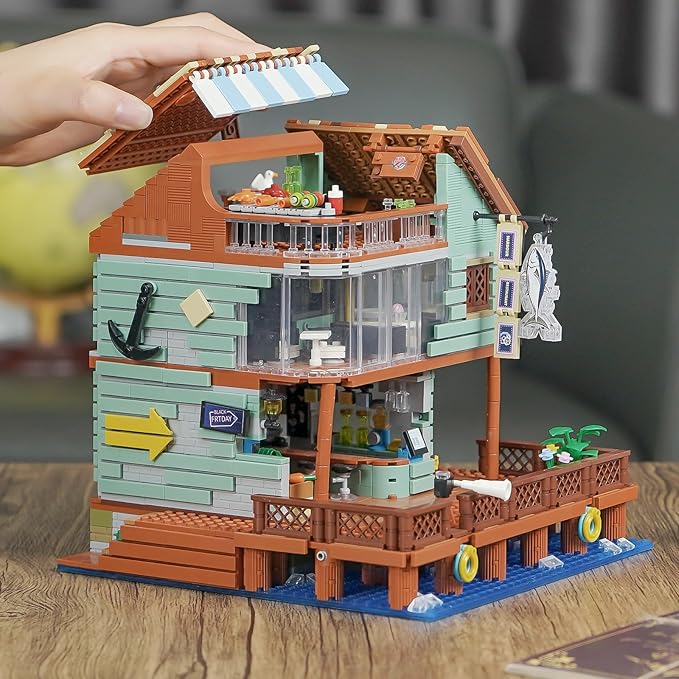 Harbour Restaurant House Mini Bricks Building Kit, Ideas Creative Architecture Building Toys Birthday Gift for Adult Boys Girls -2096 Pieces (Not Compatible with Lego Set)