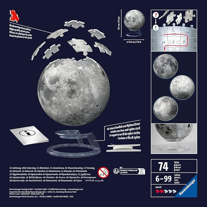 Ravensburger Glow-in-The-Dark Moon 72 Piece 3D Jigsaw Puzzle for Adults and Kids - 11586 - Great Gift for Any Birthday, Holiday, or Special Occasion