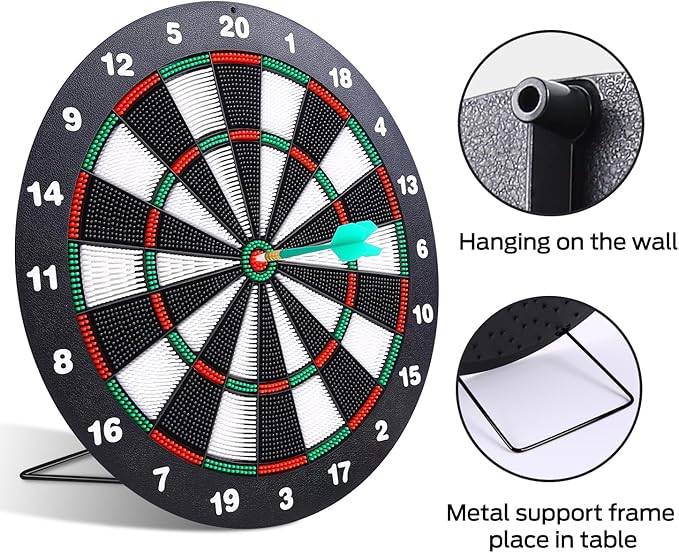 Theefun Safety Dart Board Set -16 Inch Rubber Dartboard Game with 6 Soft Tip Darts for Men Women, Party, Office Family Leisure Sport