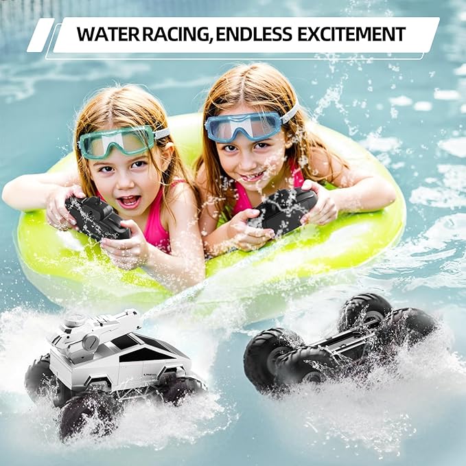 Remote Control Car RC Truck - 1:16 Amphibious Fast Car with Water Cannon and 2.4GHz Remote Control, Max 22KM/H Speed, 4WD Cyber Toy for All Terrain, Waterproof Rc Boat Gift for Boys 6 7 8 9 10+