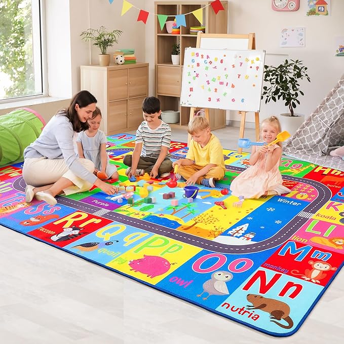 HOMORE Kids Educational Rug, 8x10 Kids Collection Area Rug for Learning Alphabet, Numbers, Colors, Season and Animal Words, Playmat for Classroom Playroom
