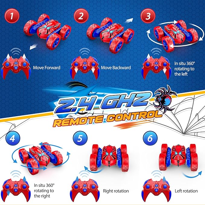 RC Cars Remote Control Car, Double Sided 360°Flip 4WD Rechargeable RC Drift Car,Toys for 3-12 Year Old Boys,Toys for Ages 5-7 Toys for Ages 8-13 Christmas Basket Stuffers (Red)