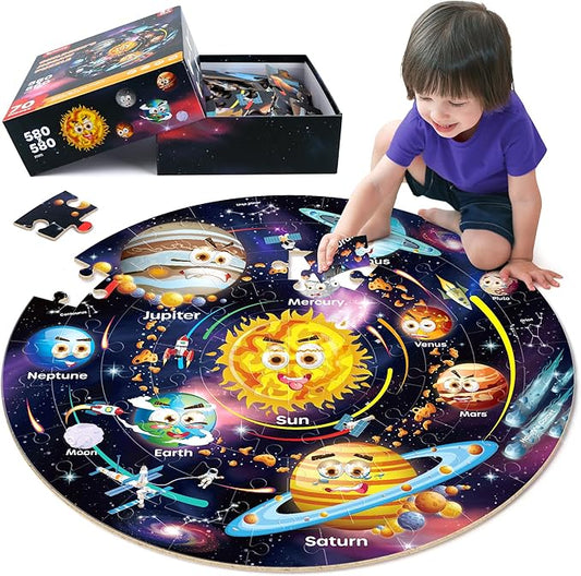 SYNARRY Solar System Floor Puzzles for Kids Ages 4-8, Large 70 Piece Jigsaw Puzzles for Kids Ages 4-6, Space Planet Astronaut Toys Gifts Puzzles for 3-5 5-7 8-10 Years Old Toddlers Boys Girls Children