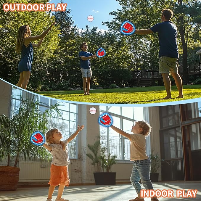 Gifts2U Baseball Toss and Catch Game Set - Indoor Outdoor Sports Toy with 2 Catch Paddles, 3 Sticky Balls, Baseball Bat, Pitching Machine and Storage Bag, Perfect for Backyard Fun Family Games