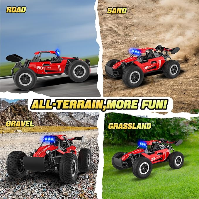 Remote Control Car for Kids 3 4 5 6 7+, 20 KM/H High-Speed RC Cars with LED Lights, 2.4GHz 2WD Monster Truck Toys, Rechargeable RC Car, Toy Cars for Girls Boys, Christmas & Birthday Gifts – Red