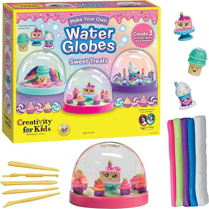 Creativity for Kids Make Your Own Water Globes: Sweet Treats - Girls Arts and Crafts for Ages 6-8+, Create 3 DIY Snow Globe Kids Toys, Gifts for Girls