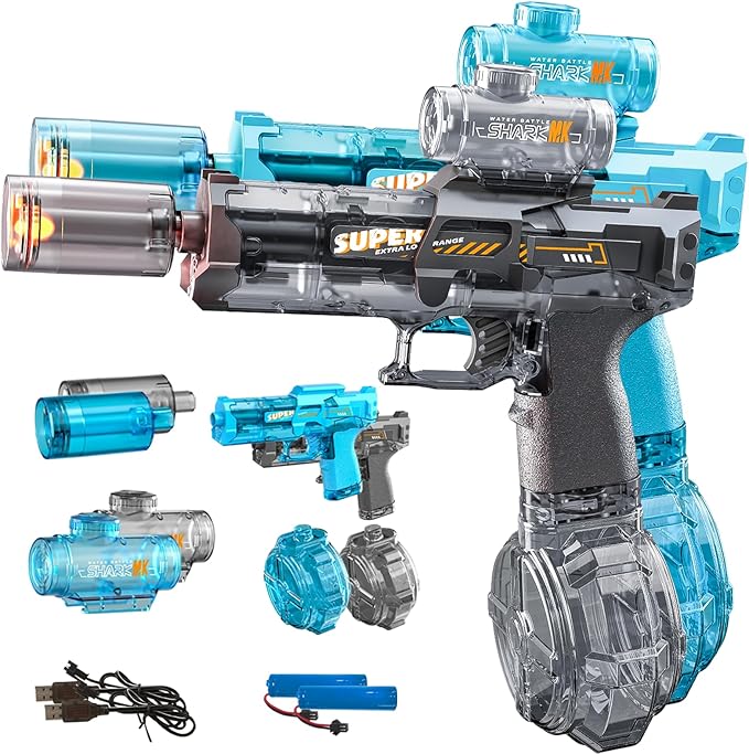 Electric Water Gun for Adults Kids, 2 Pack Automatic Squirt Watergun Pistol with Led Lights, Summer Outdoor Pool Beach Party Toys, Black and Blue