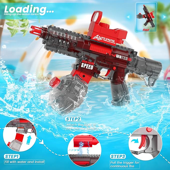 2025 Electric Water Guns for Adults Kids, Automatic Water Gun Toy for Kids Ages 4-8 8-12, Large Capacity High Power, 32ft Ultra-Long Range, Summer Pool Outdoor Beach Water Toys for Boys Girls（Red）