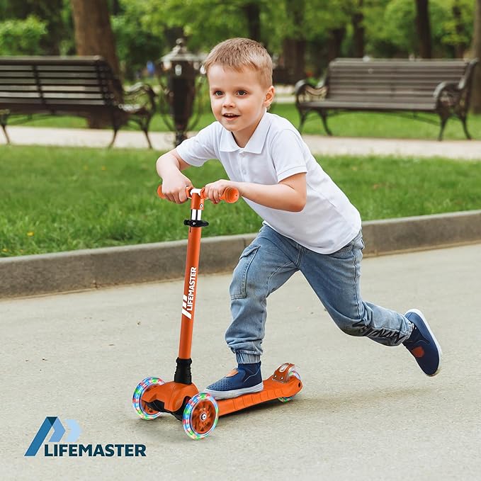 Kids Scooter – Children and Toddler 3 Wheel Kick Scooter – LED Wheel Lights Illuminate When Rolling– Adjustable Handlebar – Indoor and Outdoor
