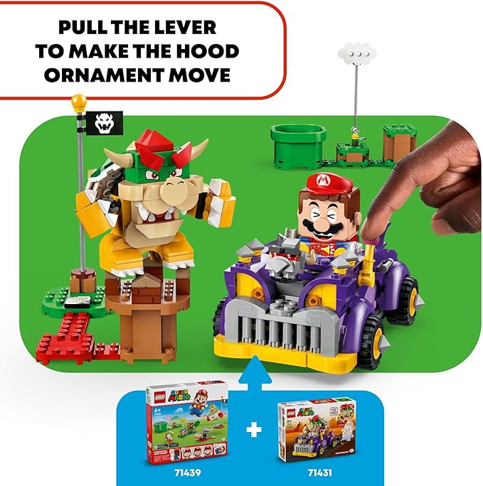 LEGO Super Mario Bowser’s Muscle Car Expansion Set, Collectible Bowser Toy for Kids, Gift for Boys, Girls and Gamers Ages 8 and Up, 71431