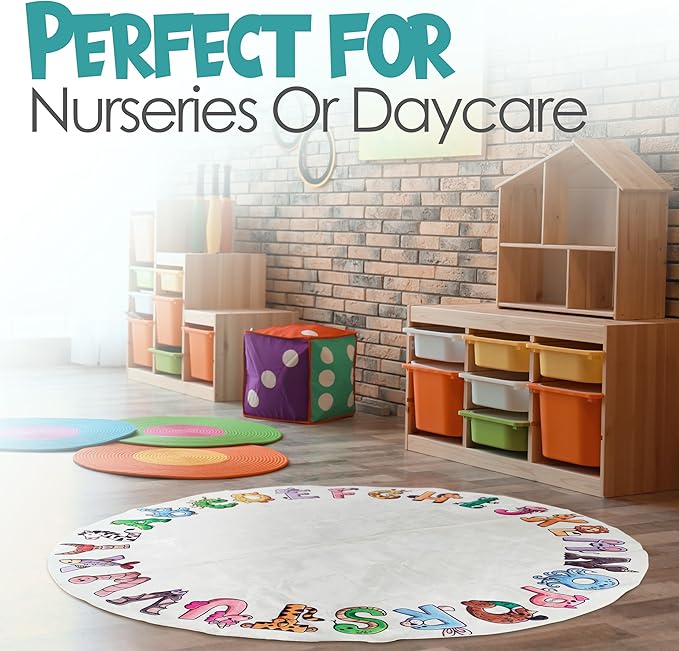 ABC Rug for Kids XL 72", Toddlers and Baby - Use in Nursery and Classroom to learn the alphabet - Nursery Rug, Alphabet Rug, Kids Rugs for Playroom, Rugs for Classroom, Play Rug (Circle Yellow)