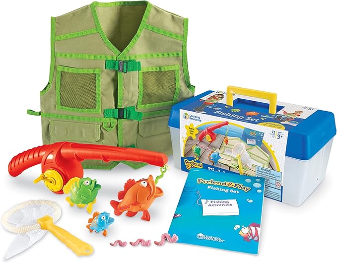 Learning Resources Pretend & Play Fishing Set - 11 Pieces, Ages 3+ Toddler Pretend Play Toys, Preschool Learning Toys, Fishing Pole for Kids, Fisherman Costume