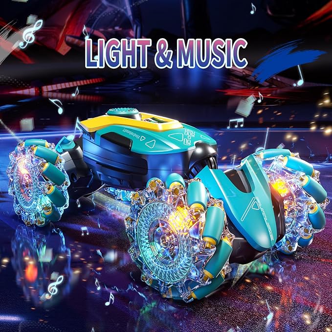 Gesture Sensing RC Stunt Car Toys for Kids, 2.4Ghz Hand Controlled Remote Control Car with LED Light and Music, 4WD Transform Off Road, Age 6 7 8 9 10 11 12 Year Old Boy Birthday Gift (Green)