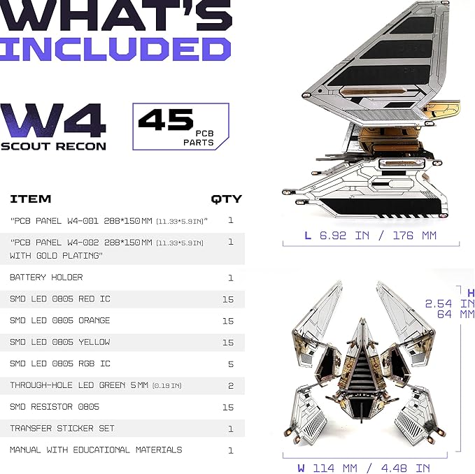 Robot Building Kit - W4 Scout Recon - DIY STEM Science Toys for Kids - Educational Robotics Kit - Printed Circuit Board Set - Build Your Own Robotic Spaceship Kits - Engineering Toy Gift