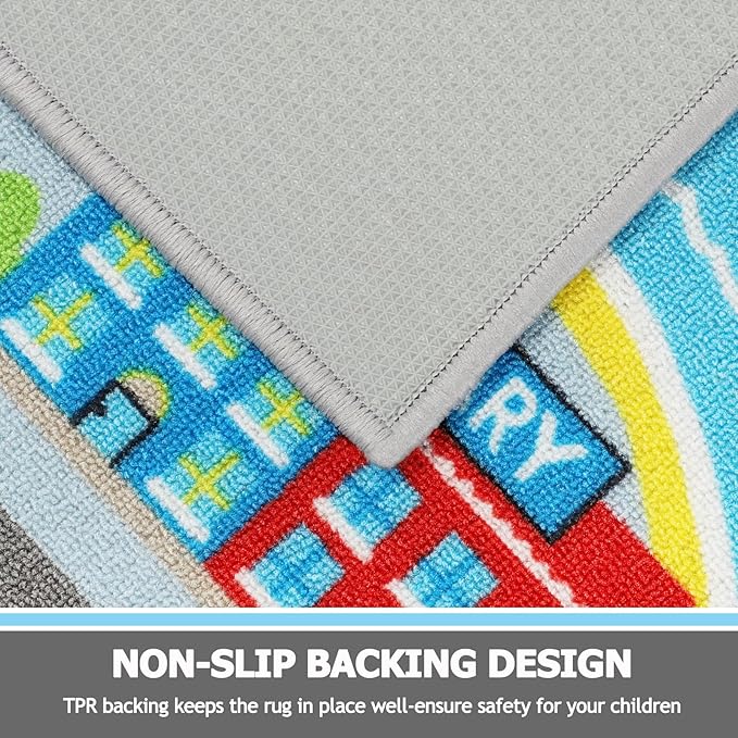 Capslpad Kids Rug 6'6" x 5'0" Educational Learning Kids Play Area Rug Large Traffic Road Cars Rug Play Mat for Kid Toy Nursery Rug Kid Car Carpet for Playroom Living Room Classroom Decor, Sky Blue