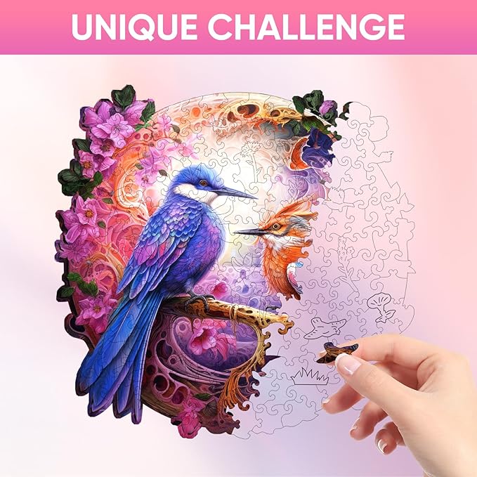 Morandi Birds Wooden Jigsaw Puzzle for Adult and Kids 200 Pcs Unique Shape Multicolor Wood Storage Box Fun Challenge Brain Teaser Family Game Creative Gift for Friends Rompecabezas Madera
