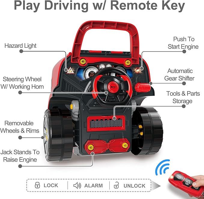 iPlay, iLearn Large Truck Engine Toy, Kids Mechanic Repair Set for 3-5 Yr Toddlers, Big Builder Kit, Take Apart Motor Vehicle Pretent Play Car Service Station, Gifts 4 6 7 8 Year Old Boy Child