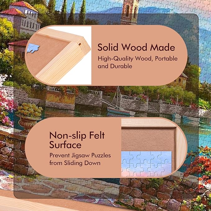 Puzzle Board, 1500 Pieces Puzzles Table with Adjustable Tilt Stand, Wooden Jigsaw Puzzle Tables, Portable Puzzle Storage Boards with Non-Slip Felt Tabletop for Adults and Kids