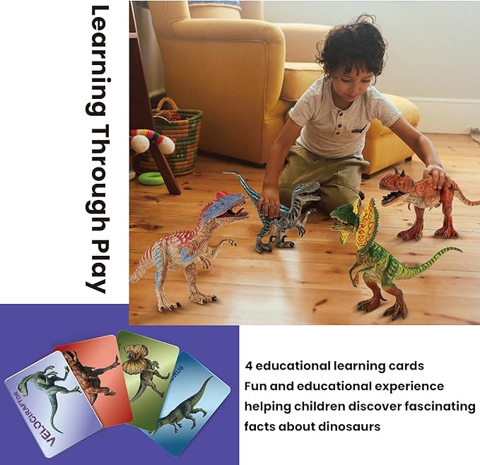 4 PCS Big Dinosaur Toys for Kids 3-5 Realistic Dinosaur Figures with Learning Cards & Movable Parts- Jumbo Dino Toys for Kids 5-7 Ideal Gift for Toddlers Boys Girls Ages 3+