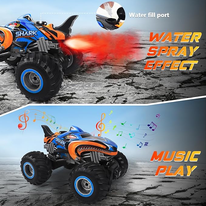 1:16, 2.4 GHz All Terrain Monster Truck, RC Truck 2 Rechargeable Batteries for 80 Mins Play, Spray Remote Control Car for Boys 8-12 and Girls or Adult, MK724A