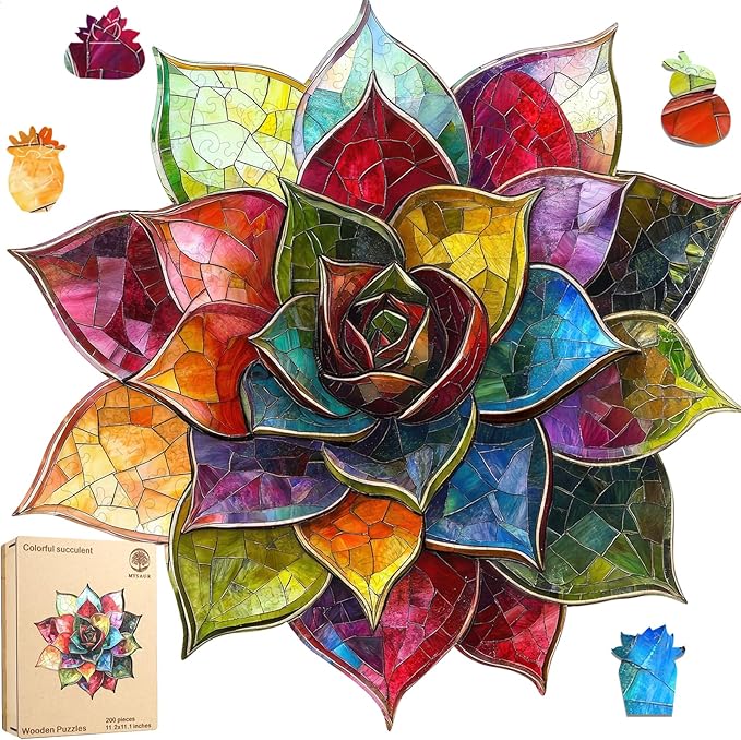 Puzzles for Adults 500 Pieces,Colorful Succulent Wooden Puzzles, 5MM Thick Unique Shaped Flower Jigsaw Puzzles Birthday Gifts for Kids Family Game 16.8 * 16.9inch
