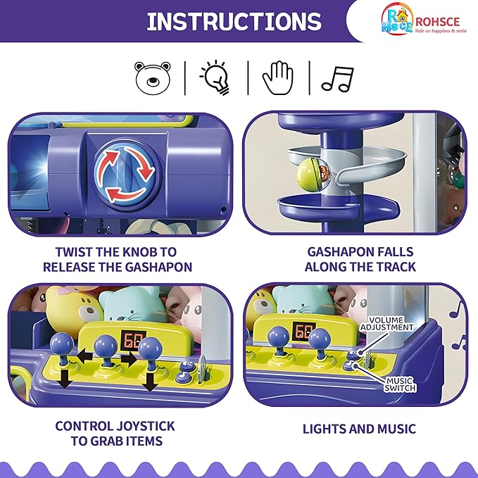 2 in 1 Big Claw Machine for Kids with Toys Inside, Arcade Games Vending Machine, Mini Claw Game Arcade Toy, Home Party Easter Birthday Gifts for Girl & Boys Age 3+