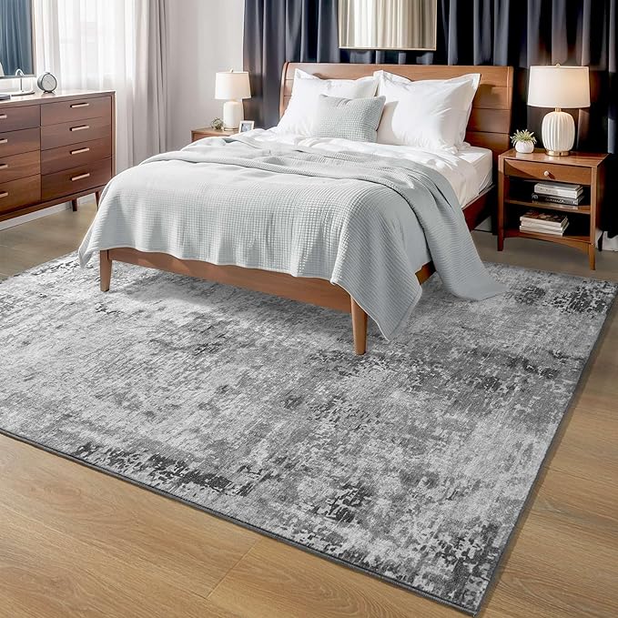 Ompaa Living Room Rug 5x7 Gray Area Rug Machine Washable Boho Rug Non Slip Abstract Vintage Indoor Large Rugs for Bedroom, Classroom, College Dorm, Farmhouse, Dining Room, Kids Playroom