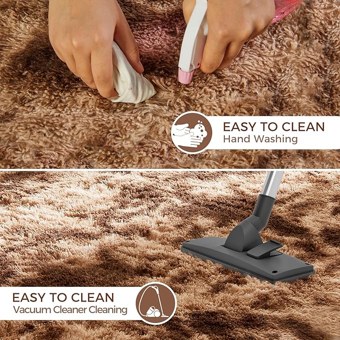 Ultra Soft Rug for Living Room, 6X9 Fluffy Shag Area Rug for Bedroom, Modern Shaggy Carpet Fuzzy Rug for Teens Dorm Nursery Home Decor Aesthetic, Upgrade Anti-Skid Durable, Tie-Dyed Coffee