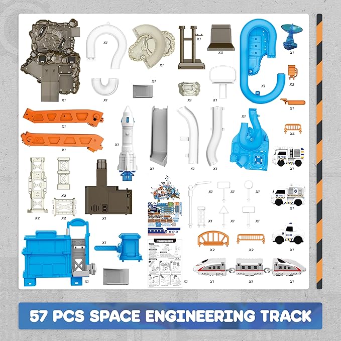 Race Tracks for Kids Ages 3-5, SMILESSKIDDO 73 PCS Space Car Tracks Toys Gifts for Boys Kids with Music and Engineering Scene Simulation, Construction Car Toddler Boy Toys Gift for Ages 3+