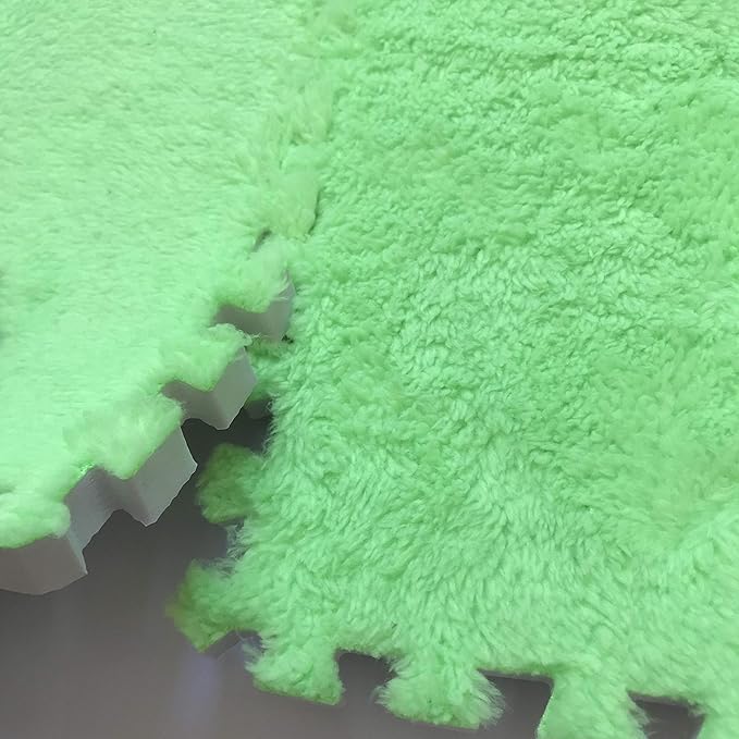 Interlocking Carpet Shaggy Soft EVA Foam Mats Fluffy Area Rugs Protective Floor Tiles Exercise Play Mat for Children Kids Room Home Parlor Bedroom (12 pcs, Green)