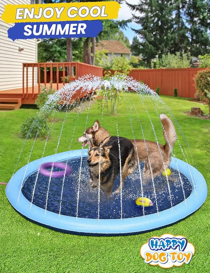 87inch Dog Splash Pad Non-Slip Large, Pet Dogs Cool Sprinkler Pool Heavy Duty XL Splash Pads for Kiddie Baby Wading Pool Summer Outdoor Play Water Fun Toy Gift Easy to Use/Clean