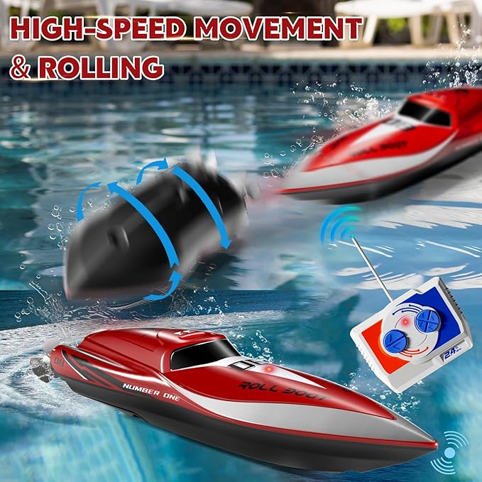 Remote Control Boat, 2.4Ghz Toy RC Boat with 360 Rotating for Lakes Swimming Pool Bath Toys, Mini Remote Control Stunt Boats Summer Outdoor Toys for Kids Boys Girls 8-12 Years Birthday Gift