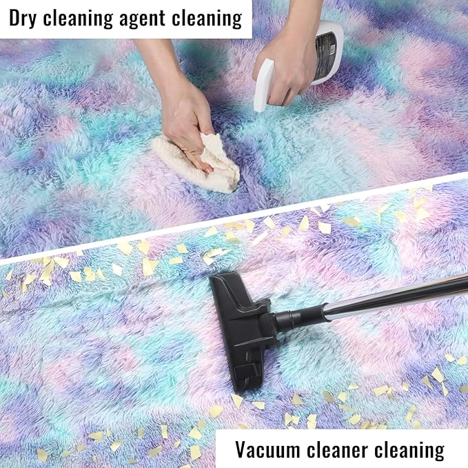 PAGISOFE Furry Rainbow Rugs for Bedroom Girls, 2x3 Soft Purple Shag Tent Rugs for Livingroom, Kids Room, Nursery, Home Decor, Fluffy Fuzzy Carpet, Plush Mermaid Kawaii Throw Rug, Accent Rug