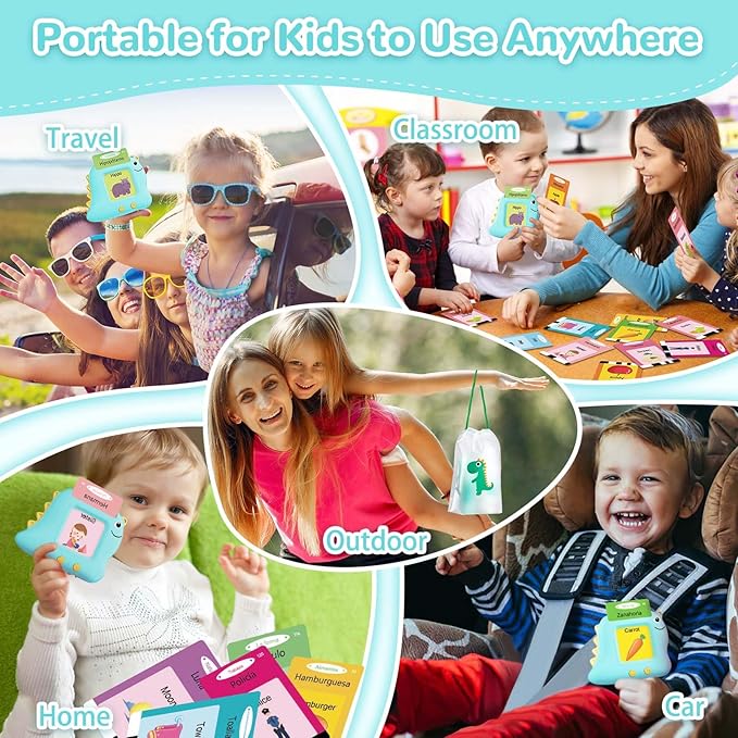 Bilingual Talking Flash Cards Spanish/English, Learning Sensory Toys for Autistic Children, 224 Sight Words Español Speech Therapy Kids Toys Beginner, Birthday Gift for Little Boys and Girls