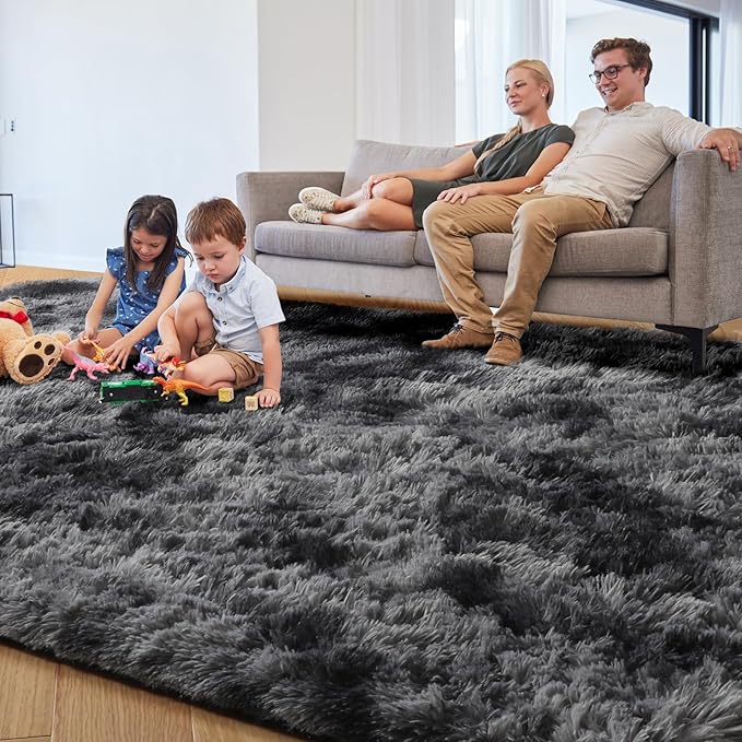 PAGISOFE Abstract Shaggy Area Rug 6x9 Feet,Plush Fluffy Rugs for Living Room,Tie-Dyed Grey Soft Rug for Bedroom,Furry Rugs for Girls Boys Kids Room,Extra Large Fuzzy Rug, Shag Carpets for Room Decor