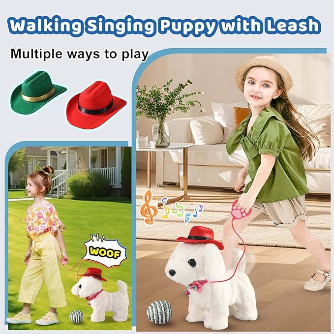 White Labrador Walking Dog Barking Dog for Child Kid Licking Puppy Talking Dog with Leash, Interactive Robot Dog Tail Wagging Singing Plush Lab Dog Stuffed Dog Pretend Dress Up Christmas Girl Boy Gift