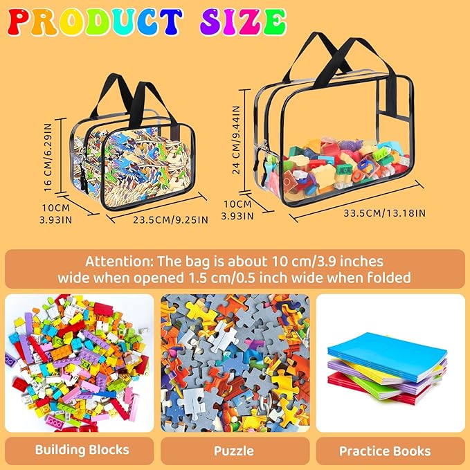 8 Packs Large and Small Toy Storage Bags, Reusable Clear PVC Board Game Storage, Toy Storage Organizer Bags with Zipper for Building Blocks, Puzzle and Handmade Accessories, Clear Toiletry Bag