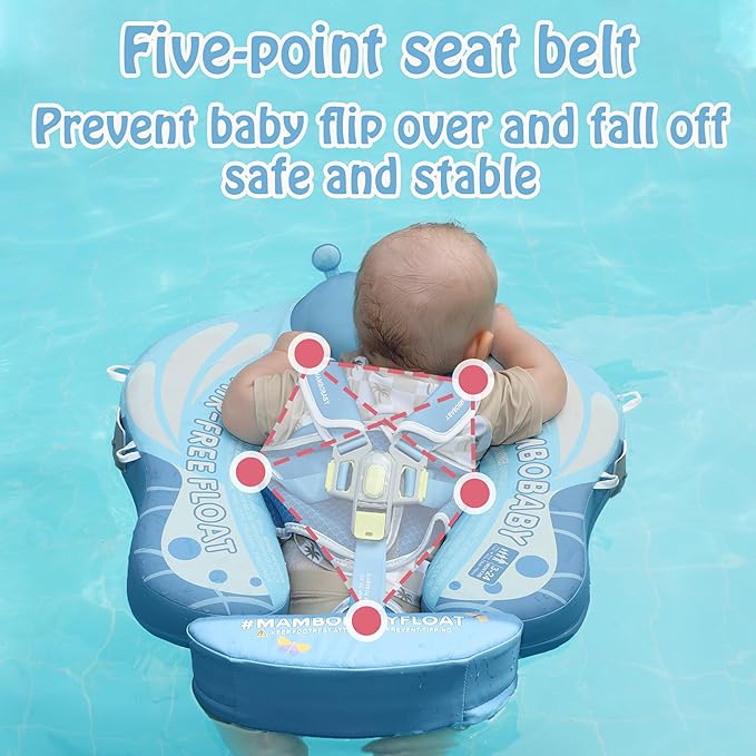 Mambobaby Float Add Tail Baby Swim Float with Canopy Solid Pool Infant Swim Trainer Swimming Training Lying Air Free Water Floats Non-Inflatable Waist Swim Ring for Toddlers (Butterfly - Blue)