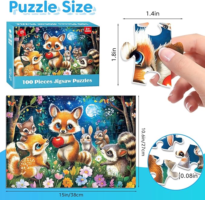 4 Packs 100 Piece Puzzles for Kids - Food Animals Scenery, Large Piece Puzzles for Seniors Adults Kid Puzzle Ages 5-8 Jigsaw Puzzle for Kids Ages 6-8 8-10 Learning Educational Toys