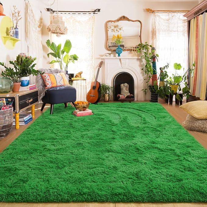 Amearea Premium Soft Area Rug 4x5.3 Feet, Green Rugs for Living Room, Fluffy Carpet for Bedroom Nursery Playroom Teen Home Decor, Comfortable Indoor Furry Dorm Carpets, Green
