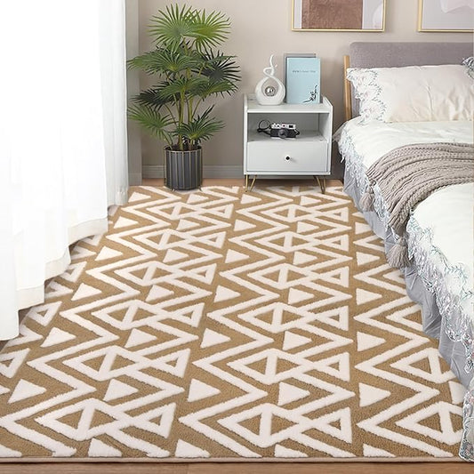 Ompaa Ultra Soft Shaggy Rugs Memory Foam Bedroom Carpet, Beige 3 x 5 Feet, Plush Geometric Textured Area Rugs for Living Room Couch Dorm Bedside Kids Girls Teens Room Nursery Decor Floor Mat
