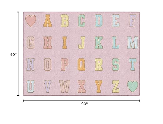 Flagship Carpets Schoolgirl Style Pink Pastel Alphabet Criss-Cross Applesauce Educational Area Rug for Kids Room Seating Décor, Children's Classroom, Play Carpet for Teaching and Playroom, 5' x 7'6"