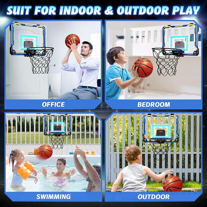 GMAOPHY Mini Basketball Hoop with Electronic Scoreboard Over The Door, Basketball Hoop Indoor for 5 6 7 8 9 10+ Year Old Boys Kids, Birthday Gift Sport Toys