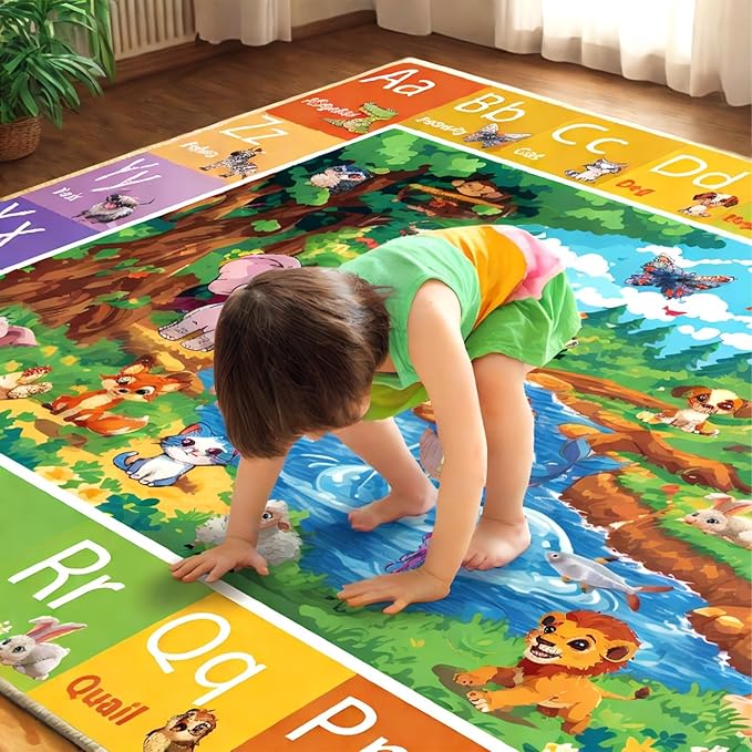 ABC Rug for Kids Room, ABC Baby Mats for Floor Toddlers, Non Silp Alphabet Play Mat Elementary Preschool Kid's Rugs with Animal Illustrations - (59X39.4 Inches)