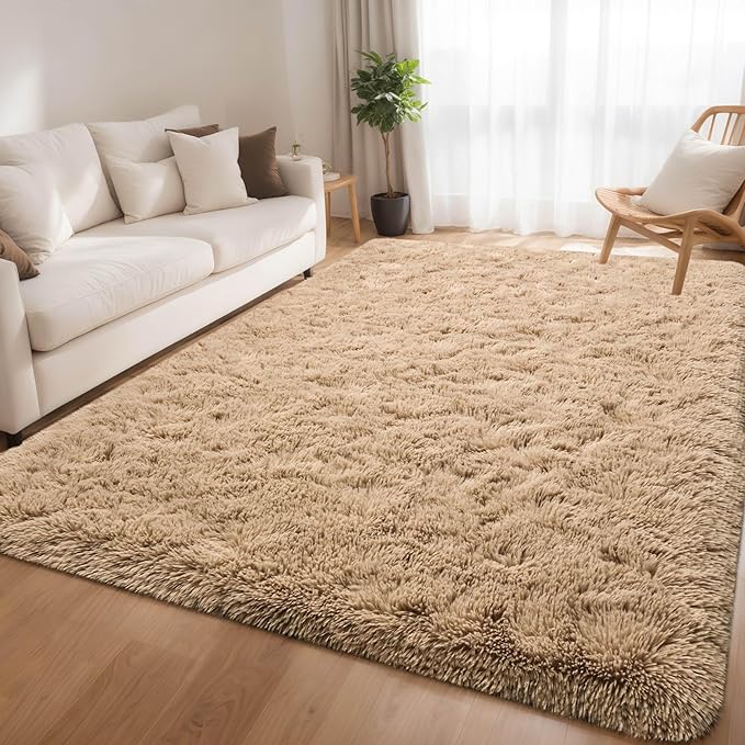 6x9 Fluffy Soft Beige Rug for Living Room Bedroom, Large Area Rugs Super Soft Shaggy Carpet for Classroom Kids Babys Playroom Toddler Nursery Dorm Home, Modern Indoor Non Slip Rug