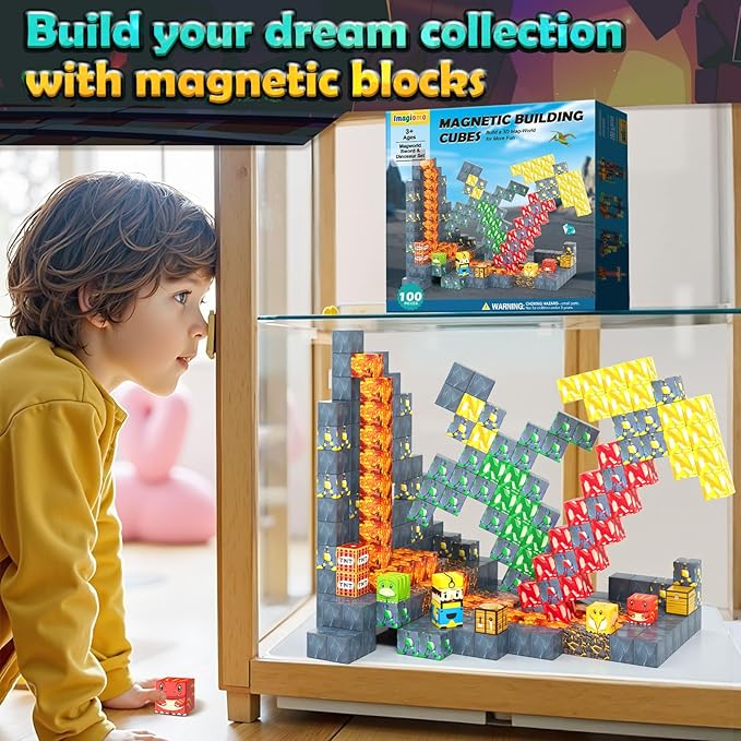 100PCS Dinosaur Toys Magnetic Blocks - Build Mine Magnet World Dinosaur Mine Adventure Set, Creative Jurassic Kids Games for 3-5 5-7 8-12 Boys, Sensory STEM Outdoor Toys for Boys&Girls Birthday Gifts